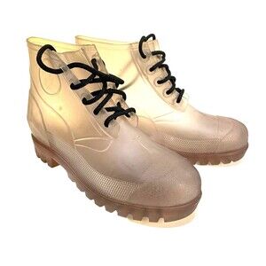 Regia Lace Up Clear Vinyl Rain Boots Women's Size 6
